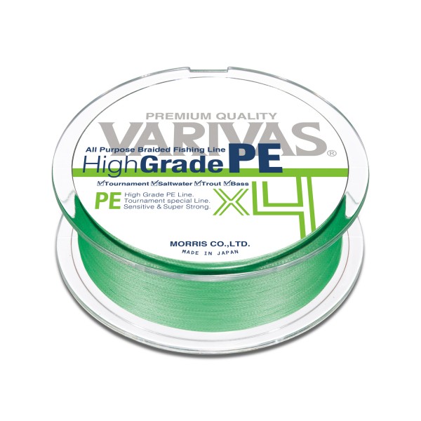  HIGH GRADE PE X4/VARIVAS4 PE/BASS PE(4-braid, all-round universal)  - VARIVAS High Grade PE X4 FLASH GREEN,150M, #0.6 (0.128mm), max 12Lb braided  line